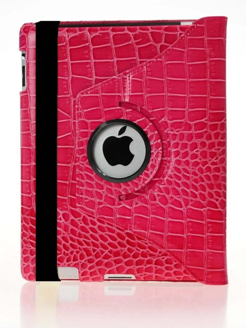 360 Degrees Rotating Stand (Pink Crocodile) Leather Cover Case for Apple iPad 2